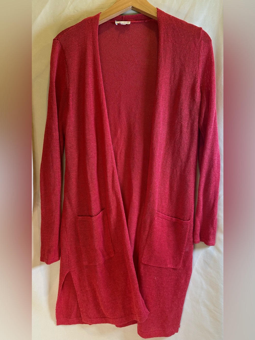 J.Jill linen blend Open-Front Long Cardigan Sweater tomato red lagenlook small